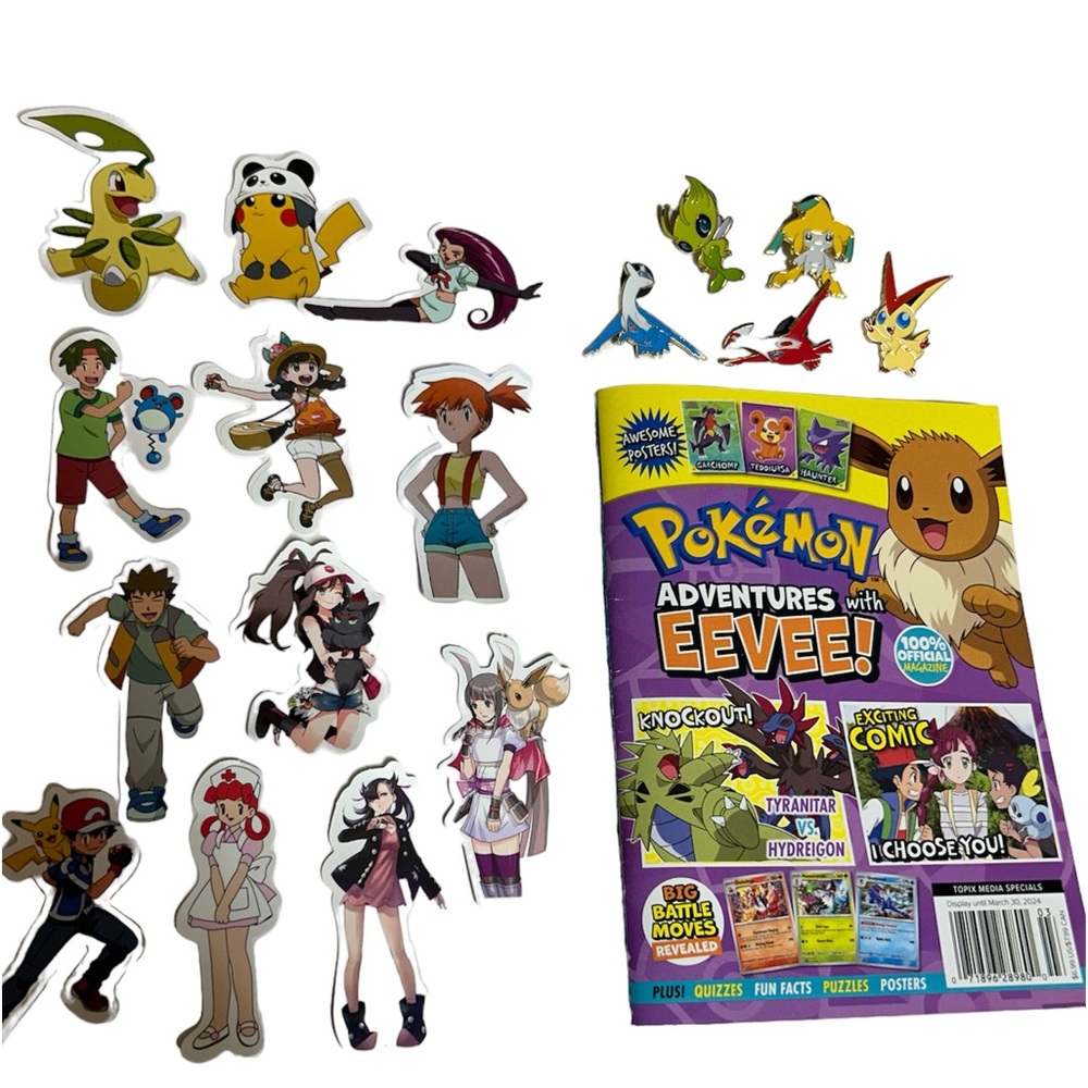 Pokemon (5 Official Pins) + Pokemon Stickers